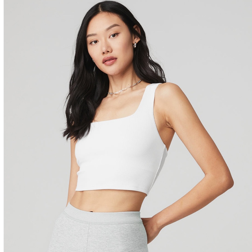 Alosoft Ribbed Chic Bra Tank - White - Large